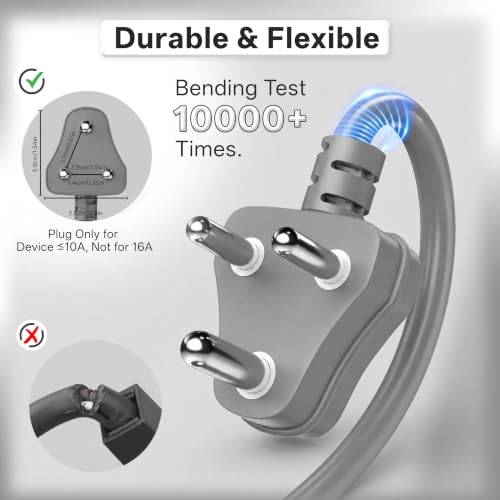 Image of Rapoo E02 2M Heavy Duty Power Extension Cord| 2500W 10A 3-Pin Plug with Child Safety Door| Single Outlet Wire Extender| Fire Retardant| Short-Circuit Protection| All-Season Indoor /Outdoor Use (Grey)