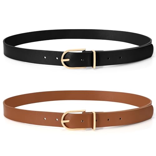 Image of 2 Pack Women Soft Faux Leather Waist Belt for Ladies Jeans Dress Chic belt with Pin Buckle SUOSDEY Fashion Casual Belt