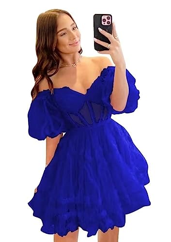 Tulle Homecoming Dresses 2024 Puffy Sleeves Layered Short Dresses Formal Cocktail Party Gowns