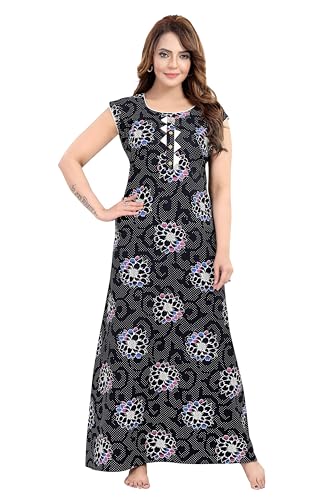 Image of Women's Cotton Free Size Nighty Maxi Dress - Sleeveless Long Floral Printed Night Gown | Soft Breathable Lounge Wear | Full Length Comfortable House Dress