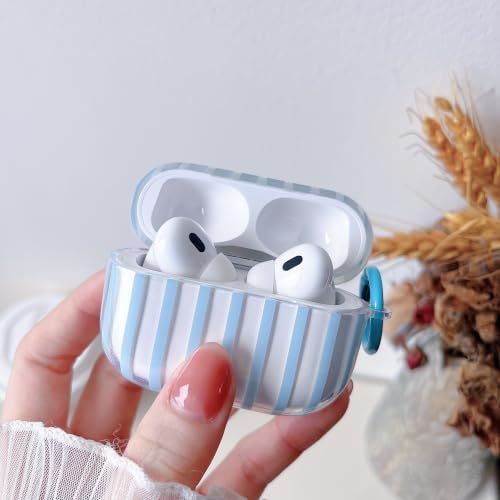 Image of MINSCOSE for AirPods Pro 2nd /1st Generation Case,Cute Striped Aesthetic Pattern Design with Trendy Keychain Ring,Soft TPU Protective Shockproof Cover with Cleaner Kit for Airpods Pro /Pro 2-Clear Blue