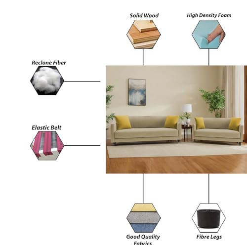 Image of Casaliving Dominic 3 + 2 Seater Sofa Set for Living Room (Cream) Premium Fabric Sofa