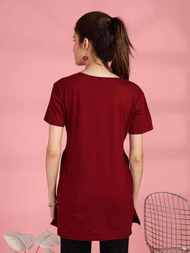 Image of 9shines Label Cotton Plus Size Long T-Shirt Tunic | Hip Covering Regular Top Nightwear| Sleepshirt Lounge wear for Women with Pocket (M-7XL)