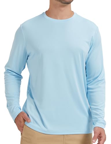 Men's Rash Guard Shirts Swim Shirts UPF 50+ UV Sun Protection Long Sleeve Shirts Lightweight Quick Dry Light Blue S