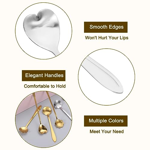 uxcell 4Pcs Stainless Steel Flower Spoons 5 Inch Heart Shape Coffee Spoon Small Teaspoon Dessert Spoon for Espresso Sugar Cake Silver - Image 3