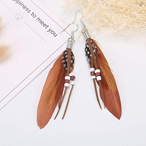 KaFu Nature Feather Earring Lightweight Vintage Long Boho Drop Dangle Earrings Cute Handmade Statement Tassel Earrings Jewelry For Women Girls4