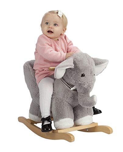 ROCK MY BABY Baby Rocking Horse Elephant with Chair, Plush Stuffed Rocking Animals,Wooden Rocking Toy Horse, Baby Rocker, Animal Ride on, Home Decor, for Girls and Boys (Gray Elephant) - Thumbnail 3