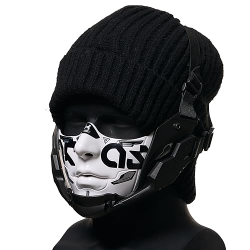OIVZFZ Cyber Punk Half Face Mask Futuristic Mechanical Sci-Fi Mask Cosplay Halloween Costume Prop (White)