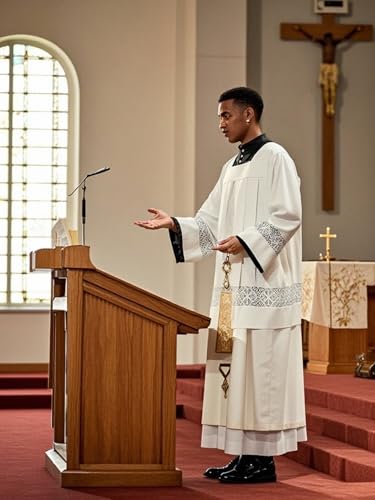 Catholic Premium Clergy Vestment Set Elegant White Surplice with Pleated Lace Details3