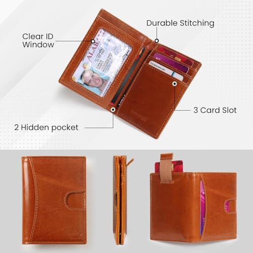 Image of Bifold Minimalist Leather Card Holder Wallet for Men & Women with 8 Card Slots & RFID Blocking