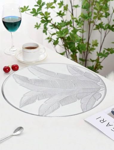 Image of HomeCloud PVC Material Round Shape Table Mat, Dining Table Mat,Table Placemats, Round Mats,Best for Bed-Side Table /Center Table, Dining Table /Shelves (Leaf Let Silver, Set of 4)