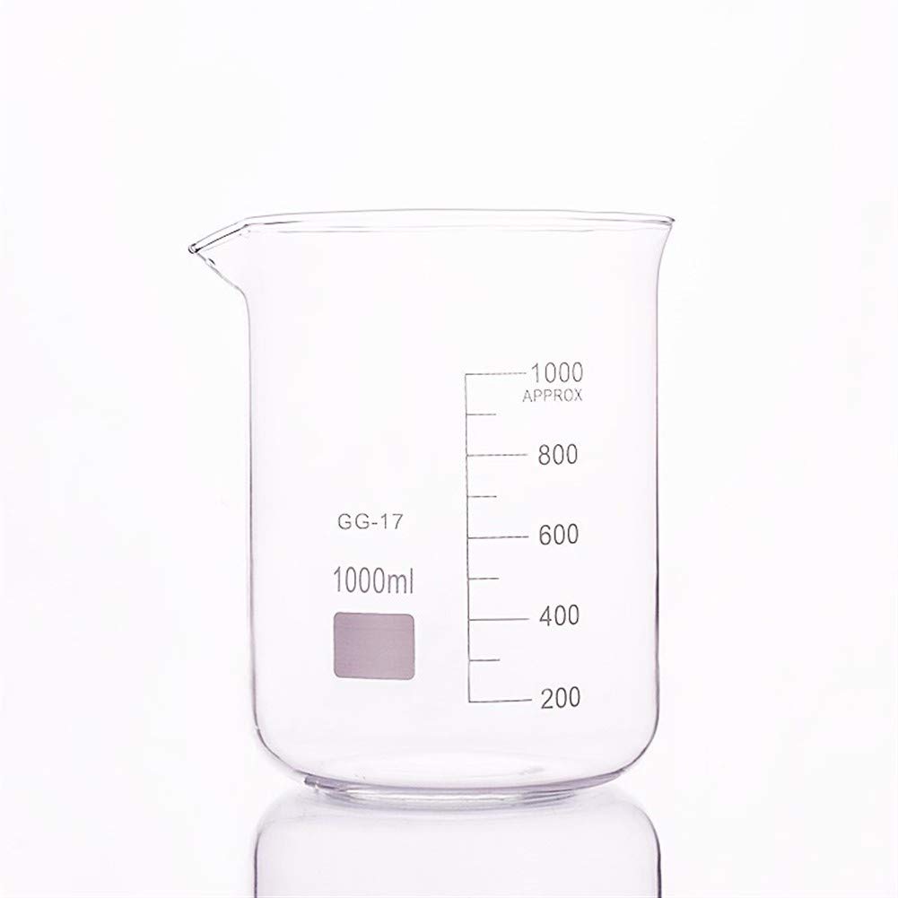 HMTE Vaso de Vidrio en Forma Baja, Capacidad 1000 ml, Diámetro Exterior = 114 mm, Altura = 155 mm, Vaso de precipitados de Laboratorio (Capacidad: 1000 ml) (1000 ml)