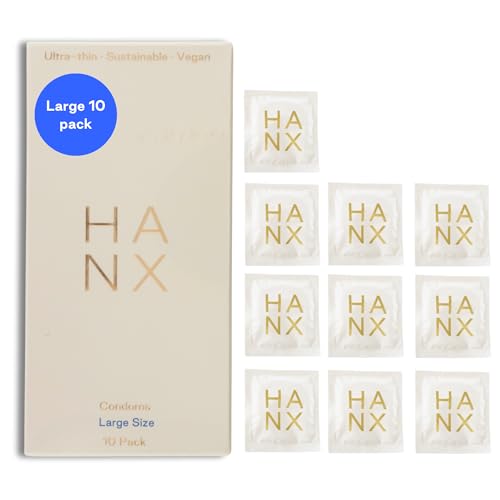 HANX Condoms | Ultra-Thin, Natural Latex with Silicone Lubricant | Paraben & Spermicide-Free | Dermatologically Approved | Strong & Reliable | Safe, Comfortable Protection | Large (Pack of 10)