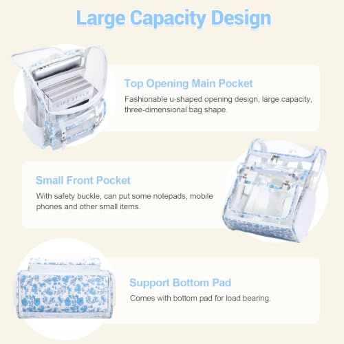Image of DIGOBAY Clear Backpack with Lunch Bag, Corduroy Clear Bookbag Heavy Duty | Thick PVC Clear Backpack for Girls Women See Through Transparent Backpacks for Stadium Events College Travel Work, BlueFloral