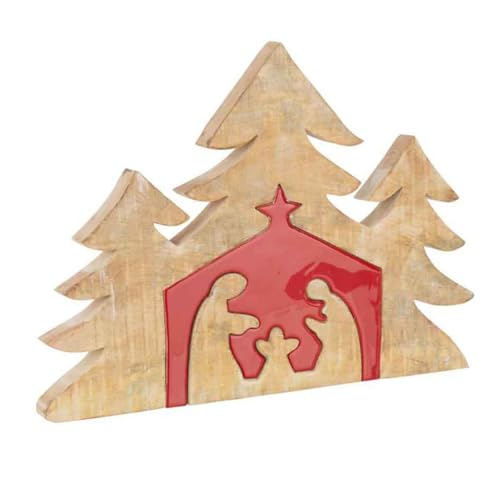 Statuette Déco Bois Puzzle Nativité 55cm Rouge