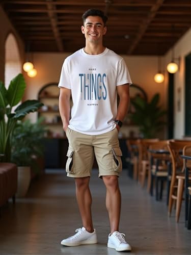 Image of NOBERO Men's Cotton Regular Fit Letter Print T-Shirt