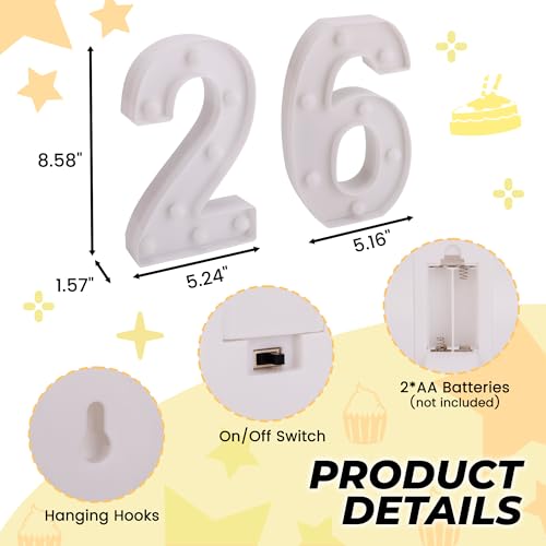 Image of LED Light Up Numbers, Marquee Number Sign for 26th Birthday Decor(26) | Battery Powered LED Lighted Numbers, Marquee Light Up Sign for Birthday Party Centerpieces Home Wall Decor Night Light
