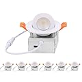 ZYC Gimbal LED Recessed Lighting - 3 Inch 5CCT 7W 360° Rotation Adjustable Eyeball Light,LED Swivel Spotlight,Directional Sloped Ceiling Light,Dimmable Canless Wafer Downlight Pack of 6 White.