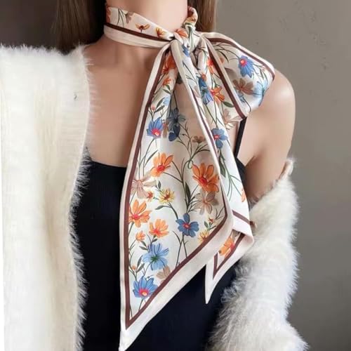 Image of PALAY Silk Feel Neck Scarf for Women Stylish Narrow Print Hair Scarf, Ladies Satin Head Scarves for Suit Blazers Shirt (13x150cm)