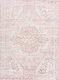 BoutiqueRugs Blush & Light Pink Collection Snead Bohemian Oriental Medallion Area Rug - Traditional Floral Carpet for Living Room, Bedroom - Blush, Pale Pink, Cream - 5'3' x 7' (5x7 Area Rug)