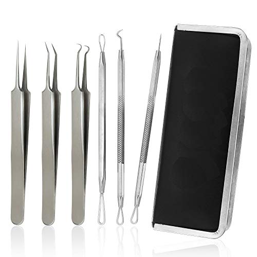 Blackhead Remover Pimple Comedone Extractor Tool Best Acne Removal Kit - Treatment for Blemish, Whitehead Popping, Zit Removing for Risk Free Nose Face Skin with Metal Case (6 in 1)