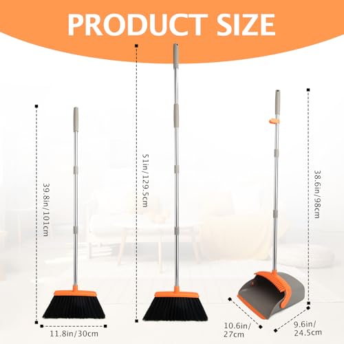 Image of 2-Pack Broom and Dustpan Set with Long Handle, Heavy Dust Broom and Dustpan Combo for Home,Kitchen, Office, Pet Hair(Gray Orange)