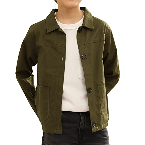 Image of Boys Button Down Coat Long Sleeve Casual Jacket Basic Outerwear with Pockets