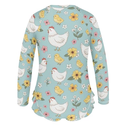 Chicken Flowers Pattern Girls Rash Guard Swimsuits Long Sleeve One Pieces Bathing Suit UPF 50+ Zipper Swimwear3