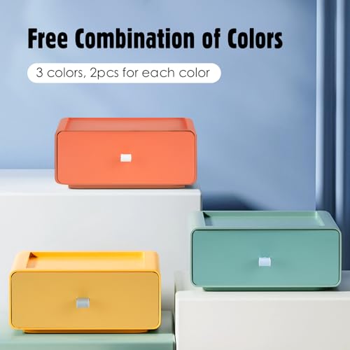 RETON 6 Stück Aufbewahrungsbox mit Schubladen, Stapelbare Schubladenbox, Schreibtisch Organizer Schubladen, Desk Organizer Box für Zimmer, Büro, Badezimmer (3 Farben)