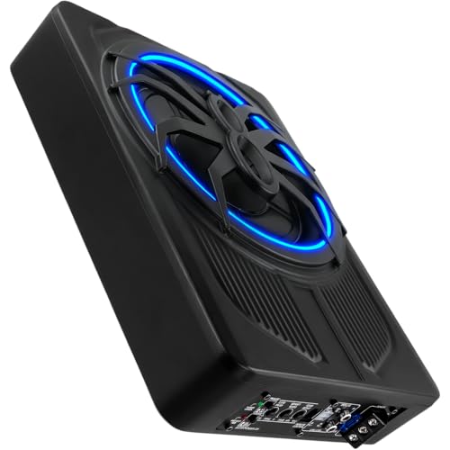 OiLiehu Subwoofer para el coche, 1000 W, 10 pulgadas, fino, con sonido envolvente estéreo, amplificador de audio integrado, con luz LED azul ambiental