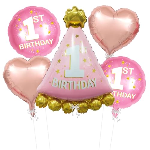 Image of Rozi Decoration First Birthday Decoration for Baby Girl Set of 5 Pcs | Happy Birthday Decoration Kit for 1 Year Girl | 1st Birthday Foil Balloon for Baby Girl | Princess Theme Birthday Decor