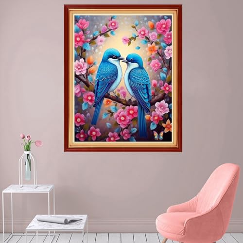 Image of Foxhool Stamped Cross Stitch Kits,11CT Printed Cross Stitch Pattern Full Embroidery Kits for Beginner Needlepoint Kits-Pink Flower Bird 16x20 inch