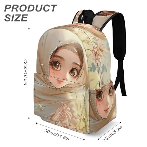 Cartoon Muslim Girl Backpack Travel Laptop Backpack Durable Lightweight Daypack with Spacious Main Compartment And Front Utility Pocket - Premium Backpack3