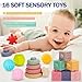 Baby Toys 6 to 12 Months, 5 In 1 Montessori Toys for 1 Year Old, Incl Travel Pull String Toy & Rattle Teether & Stacking Baby Block & Soft Infant Ring & Sensory Ball for Toddler 0-3-6-9-12 Month