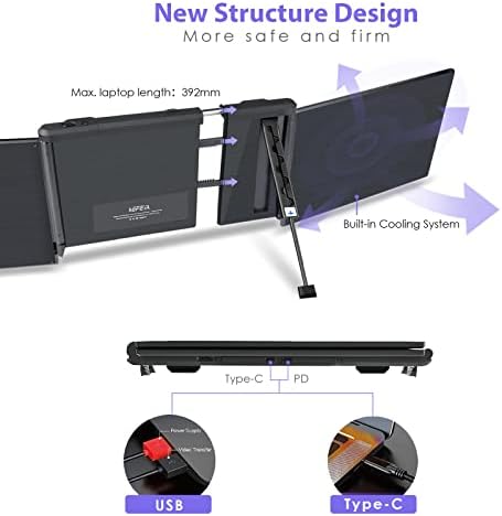 KEFEYA Triple Monitor Screens Extender, Portable Monitor for Laptop, Dual 13.3 FHD IPS Tech Display, for 13.3-16 Notebooks & Windows Mac Andriod