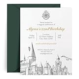 Conquest Journals Harry Potter Custom Invites (A2 & A7) Personalized Black & White Hogwarts Castle Invitations with Envelopes - Birthday, Event, Celebration, Party Invitation, Officially Licensed