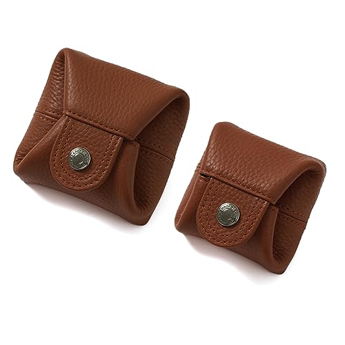 Image of Cockatoo Genuine Leather Coin Pouch Change Holder, Mini Snap Pocket Wallet for Men Women (Aurora Red, Set of L&S)