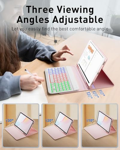 Image of Case with Keyboard for Samsung Galaxy Tab A11+ (Plus) 2025 | 7 Color Rainbow Backlight Detachable Keyboard with Mouse for Tablet A11+ SM-X230 SM-X235 SM-X236B, Pink