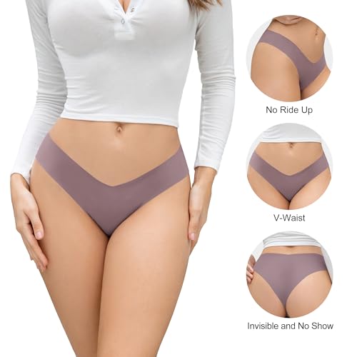 Image of DEANGELMON Women Seamless Bikini Cheeky Underwear Invisible No Show Panties V-Waist Hipster Ladies Soft Stretch Multi Pack