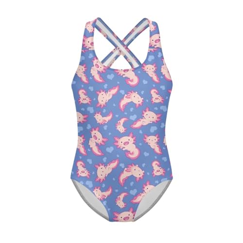 Image of Girls One Piece Swimsuit Axolotl Cross Back Straps Bathing Suit Lightweight Quick Dry Gymnastics Leotard