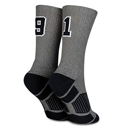 ChalkTalkSPORTS Custom Team Number Crew Socks | Athletic Socks Gray & Black | All Team Numbers3
