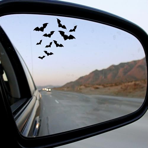 Image of Halloween Bats Rearview Mirror Decal - 3 Pcs Funny Bumper Vinyl Stickers for Auto, Wall, Laptop, Cell, Trucks, Cars, Spooky Car Mirror Stickers, Rear View Mirror Decor, Gothic Car Accessories