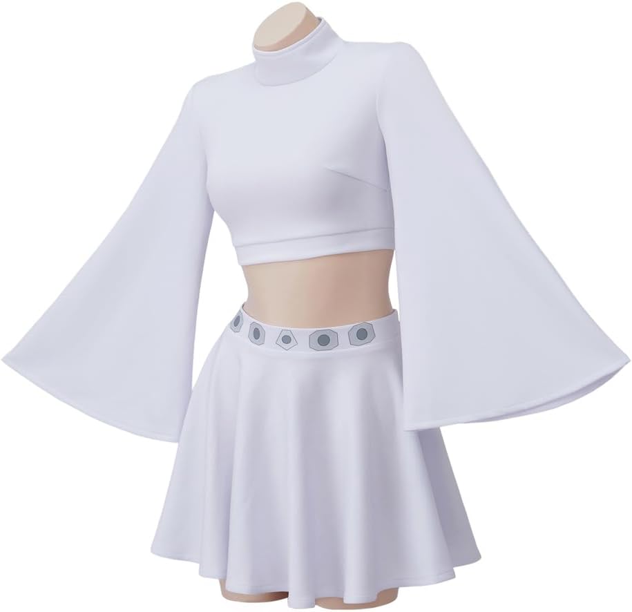 RocailleCos Princess Cosplay Leia Costume Adult Short White Dress Crop Top Skirt Suit Outfit for Women Teen