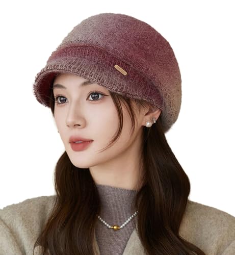 Fluffy Newsboy Winter Hat Stylish Plush Cabbie Gatsby Cap Knit Visor Beret Hat Ladies Winter Warm Pageboy Caps