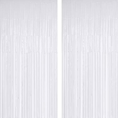 White Wedding Party Tinsel Foil Fringe Curtains - Wonderland Birthday Baby Shower Christmas New Years Party Photo Booth Props Backdrops Decorations