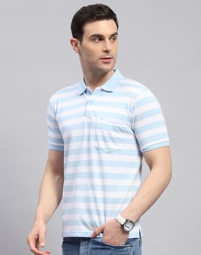 Image of Monte Carlo Mens Striped Polo Collar Half Sleeve Cotton Blend Casual T-Shirt (224064107)