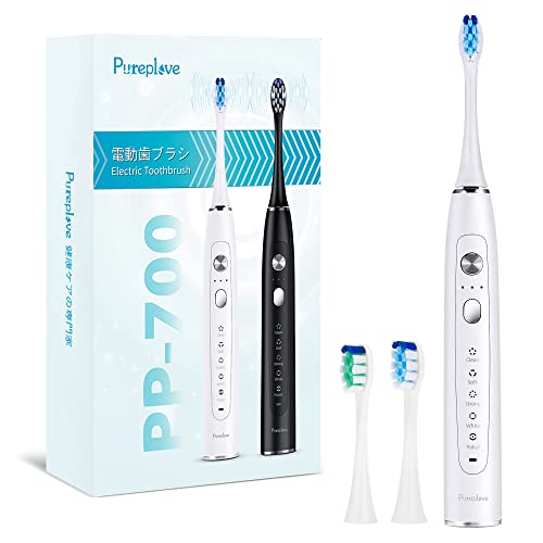 Pureplove 電動歯ブラシ 音波歯ブラシ 静音 42000回転/分 歯ブラシ磨き ワイヤレス充電 IPX7防水 携帯用 除菌器 5つモード タイマー 超高速振動 低ノイズ 歯磨き メモリー機能 口臭予防 PP-700A-WHA