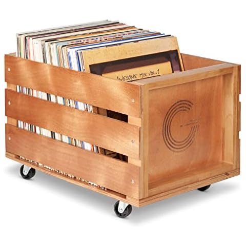 Legend Vinyl Wooden Vinyl Record Storage Crate on Wheels. | Ideal Vinyl Storage | Holds up to 100 Records and LPs Cover