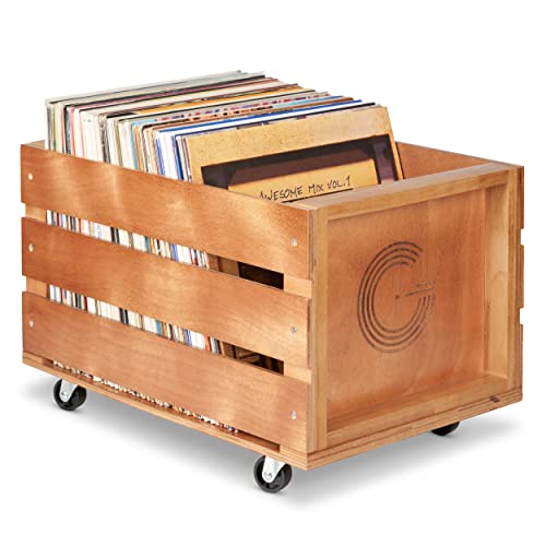Legend Vinyl Trä vinylskiva förvaringslåda på hjul. | Idealisk vinylförvaring | Rymmer upp till 100 skivor och LP-skivor, Vintage ek, Retro