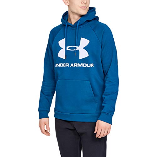 Under Armour Men's Rival Fleece Sportstyle Logo Hoodie, Teal Vibe (417)/White, Small